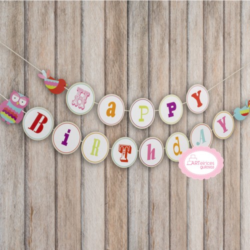 Grinalda "Happy Birthday" Passarinhos